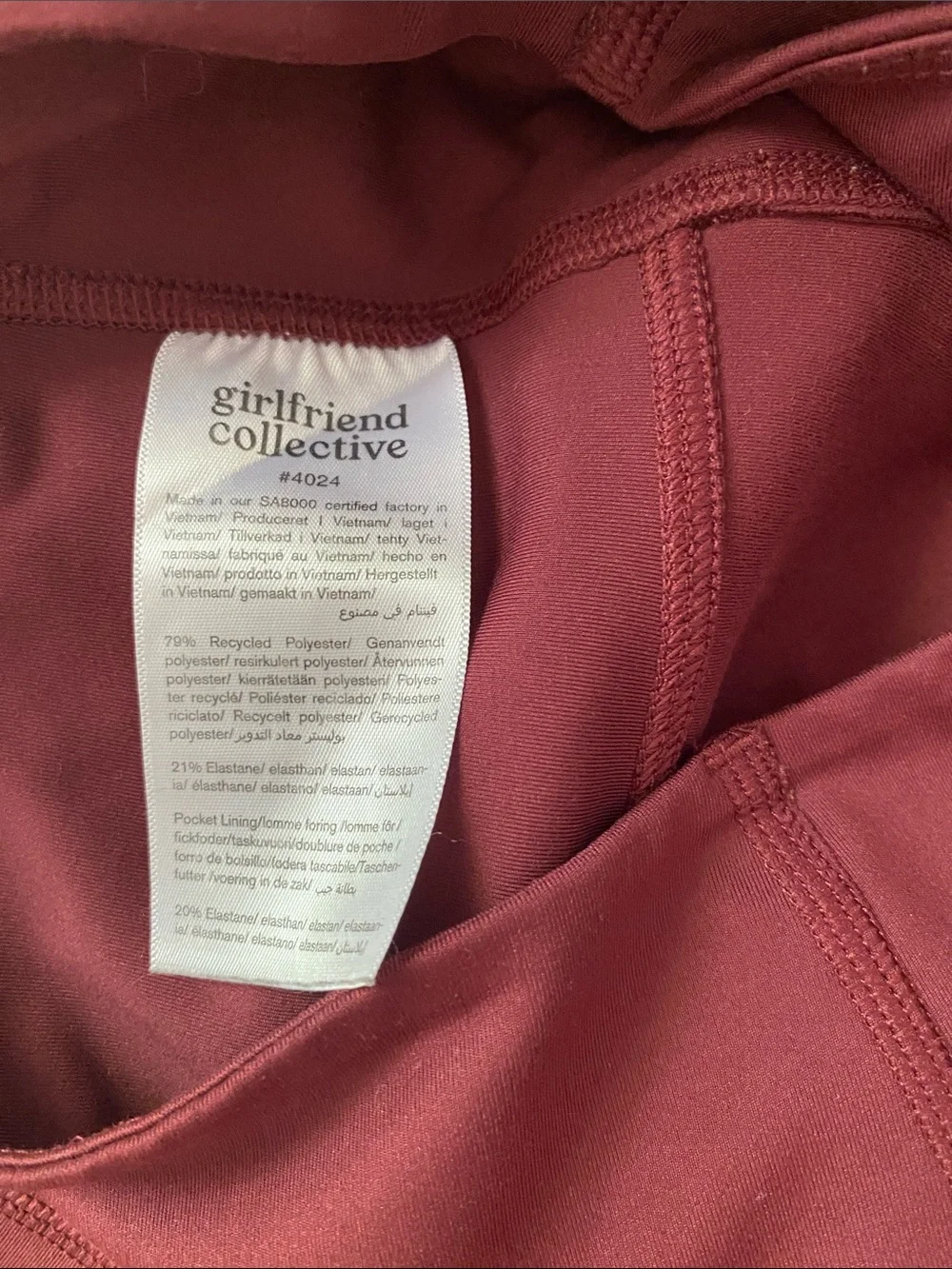 girlfriend collective high rise athletic leggings in Burgundy Wine - Picture 4 of 7